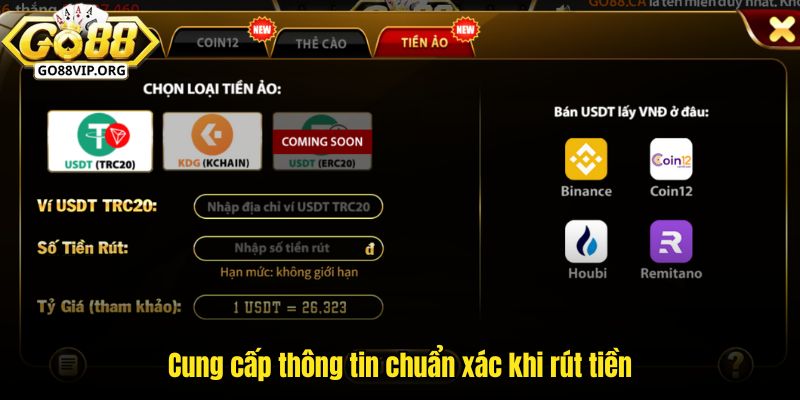 Cung cấp thông tin chuẩn xác khi rút tiền