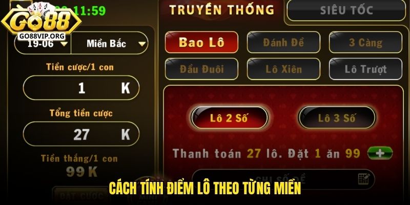 Mỗi vùng miền sẽ có cách tính điểm lô khác nhau